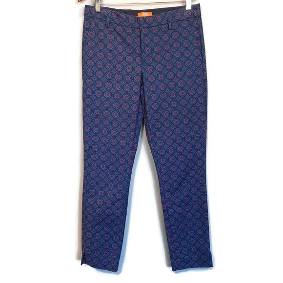 3/$20 Joe Fresh Geometric Print Ankle Pants Cropped Womens Size 2 Blue Trousers - Picture 1 of 9